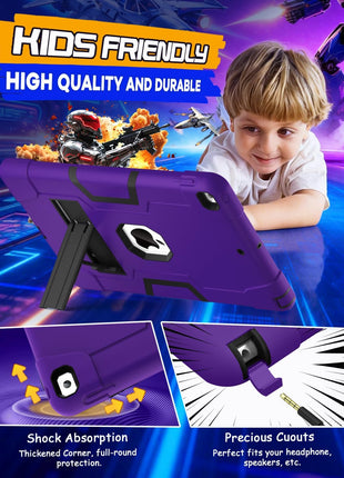 Cantis Case for ipad 9th Generation/ 8th Generation/ 7th Generation, Slim Heavy Duty Shockproof Rugged Protective Case with Built-in Stand for iPad 10.2 inch 2021/2020/2019, Dark Purple+Black