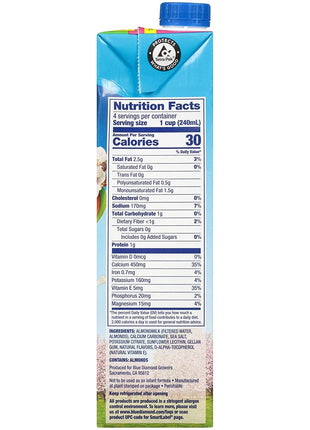Almond Breeze Dairy Free Almondmilk Unsweetened Original 32 Oz Boxes, 6 Count