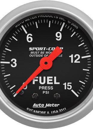 Auto Meter 3311 Sport-Comp Mechanical Fuel Pressure Gauge, 2-1/16 inch (52.4mm)