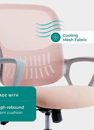 SMUG Office Computer Desk Chair, Ergonomic Mid Back Mesh Rolling Work Swivel Task Chairs with Wheels, Comfortable Lumbar Support, Comfy Arms for Home, Bedroom, Study, Dorm, Student, Adults