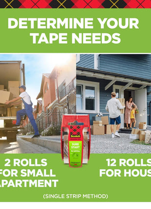 Scotch Sure Start Packing Tape, Clear, Quiet Unwind and Easy Start, 1.88 in. x 22.2 yd., 6 Tape Rolls with Dispensers