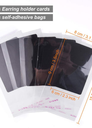 MIAHART 150 Set Earring Display Card with 150 Pcs Self-Seal Bags, Earring Holder Card for Selling DIY Ear Studs, Earrings and Jewelry Display (Black)
