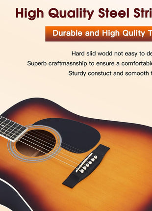 ADM Dreadnought Acoustic Guitar Kit with Free Lesson for Beginner Adult Teen Full Size Acustica Guitarra Starter Bundle Set w/Bag Strap Tuner Capo Pickguard Music Stand Right Hand(Sunburst, 41 Inch)