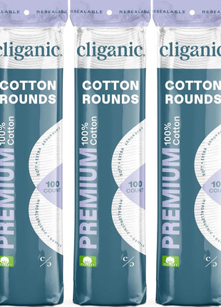 Cliganic Premium Cotton Rounds for Face (300 Count) - Makeup Remover Pads, Hypoallergenic, Lint-Free | 100% Pure Cotton (Packaging May Vary)