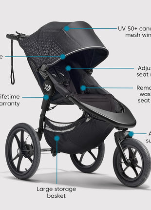 Baby JoggerÂ® Summit X3 3-Wheel Jogging Stroller with Hand Brake, Baby Stroller with One-Hand Compact Fold, All-Wheel Suspension for Running, Jogging, and Everyday Outings, Midnight Black