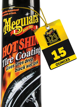 Meguiar's Hot Shine High Gloss Tire Coating, Give Tires a Deep Wet Shine and Long-Lasting Protection with an Advanced Self-Spreading Formula, 15 Oz Aerosol Spray Can