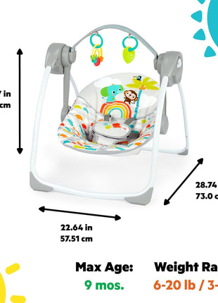 Bright Starts Playful Paradise Portable Compact Automatic Baby Swing with Music, Unisex, Newborn +