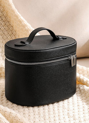 Makeup Bag Vanity Case with Divider and Handle, Aesthetic Makeup Bags, Waterproof PU Leather Toiletry Bag for Women Girls, Portable Cosmetic Organizer Bag (03Black)