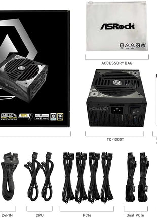 ASROCK TC-1300T 1300 WATT 80 Plus Titanium ATX Fully Modular Power Supply - ATX 3.1 Compatible