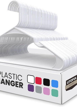 Utopia Home   Plastic Hangers 50 Pack   Space Saving Clothes Hanger   Durable and Strong Closet Organizers and Storage Makes It Ideal Stocking Stuffers or Apartment or Dorm Room Essentials (White)