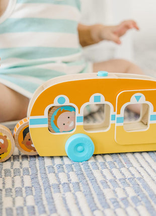 Melissa & Doug GO Tots Wooden Roll & Ride Bus with 3 Disks School Bus Toys for Babies and Toddlers - FSC-Certified Materials