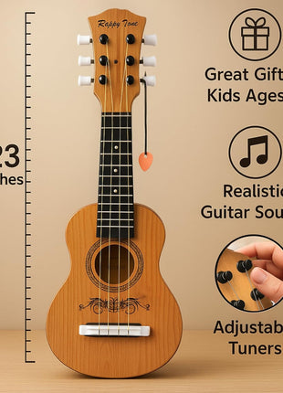 23" Acoustic Guitar, Kids 6 String Toy Guitar - Realistic Steel Strings - Beginner Practice First Musical Instrument for Children, Toddlers (Natural)