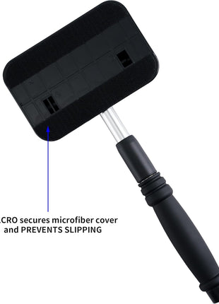 Polyte Pivoting Windshield Glass Cleaning Tool Extendable Aluminum Handle w/3 Premium Microfiber Covers