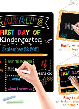 First & Last Day of School Signs with 6 Writing Pens, 10 x 12 Inch Double Sided Back to School Board, Reusable Wooden 1st Day of Preschool/Kindergarten Photo Props