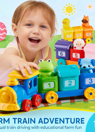 Play-Act Learning Toy for Toddlers 1 2 3 Years Old, Counting, Matching & Sorting Montessori Learning Farm Train Including 9 Farm Animals, Birthday Gift for Baby Boys Girls