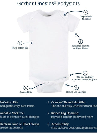 Gerber Baby 8-Pack Short Sleeve Onesies Bodysuits, Clouds, 0-3 Months
