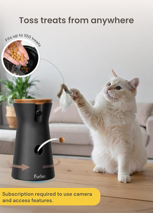 Furbo 360° Cat Camera [Subscription Required] Unlock w/Paid Plan: Home Security & Pet Safety Alerts, Rotating Treat Toss w/ 2-Way Speaker, Smart Cam w/Phone App (Low Risk, 3mo Min. Cancel Anytime)