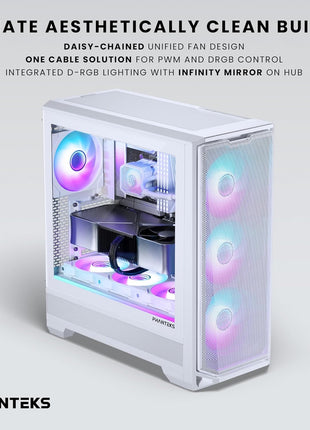 Phanteks M25-120 Gen2 Triple Pack, 3X 120mm ARGB High Performance Cooling Fans, Daisy-Chain Unified Fan Frame, Infinity Mirror hub, Single Cable Connection, White