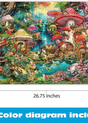 Buffalo Games - Merry Mushroom Village Picnic - 1000 Piece Puzzle | Made in USA, Recycled Board, Finished Size 26.75 x 19.75 in, Includes Poster, Giftable, Frameable Art