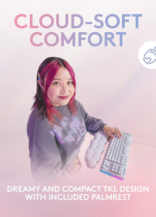 Logitech G713 Wired Mechanical Gaming Keyboard with LIGHTSYNC RGB Lighting, Clicky Switches (GX Blue), and Keyboard Palm Rest, PC/Mac Compatible - White Mist