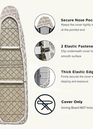 UniSimp Ironing Board Cover and Pad 15"x54" Extra Thick Natural Cotton, Scorch and Stain Resistant Padding, Standard Size Iron Board Cover with Fasteners Heavy Duty Elastic Edge, Heatproof Geometric