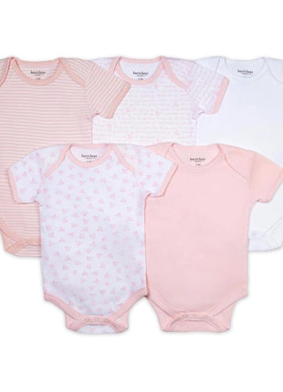 Burt's Bees Baby Unisex Bodysuits, Short Sleeve Organic Sleepwear, 5-Pack | Essential baby bodysuit pack featuring an easy-on and off lap-shoulder neck design for stress-free daily outfitting