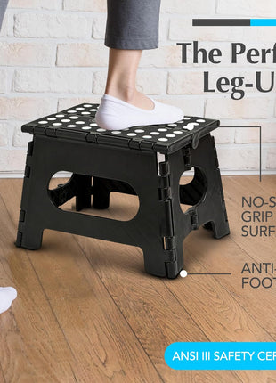 Handy Laundry Folding Step Stool   Sturdy Enough Collapsible Stool to Support Adults and Safe Enough for Kids   Opens Easy with One Flip   Great for Kitchen, Bathroom or Bedroom (Black   9 Inch)