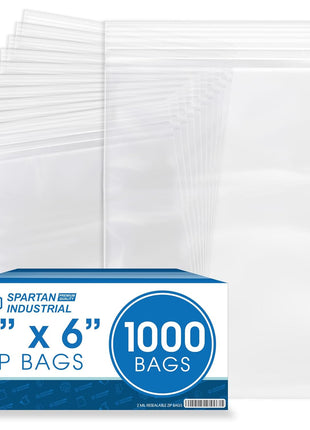 4" X 6" (1000 Count) 2 Mil Clear Reclosable Zip Plastic Poly Bags | with Resealable Lock Seal Zipper - Spartan Industrial