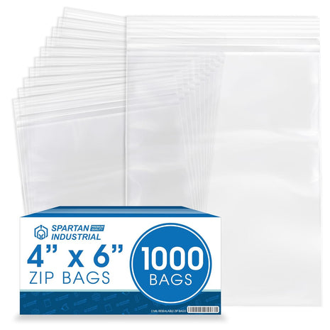 4" X 6" (1000 Count) 2 Mil Clear Reclosable Zip Plastic Poly Bags | with Resealable Lock Seal Zipper - Spartan Industrial