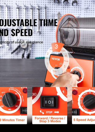 VEVOR Jewelry Polisher Tumbler, 6.6lbs/3kg Capacity Mini Rotary Tumbler Machine with 0-60 Minutes Timer, 5 Speeds Jewelry Rotary Finisher for Surface Polishing Grinding Buffing Gemstones Jewels Coins