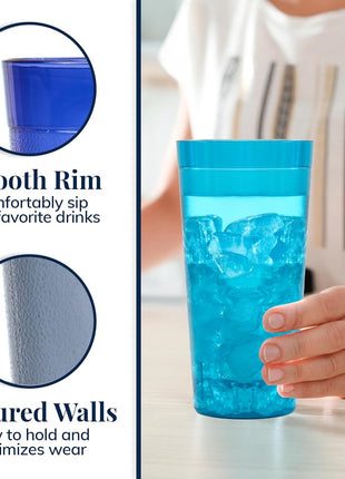 US Acrylic Cafe Plastic Reusable Tumblers (Set of 16) 20 ounce Water Cups Coastal Colors | Restaurant Style Drinking Glasses Value Set, Stackable, BPA free, Made in the USA | Top rack Dishwasher Safe