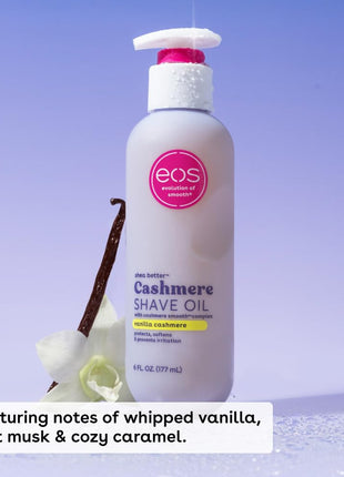 eos Cashmere Shave Oil, Vanilla Cashmere, Soothing Moisturizing, Prevents Irritation and Razor Burn, Bikini Area-Approved, Body Care, 6 fl oz