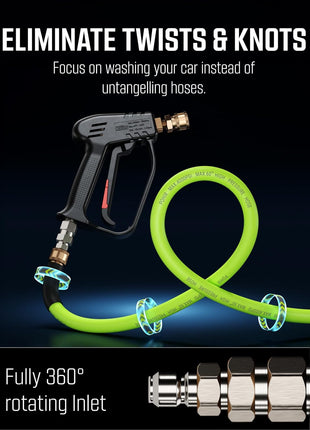 McKillans® Short Pressure Washer Gun with Swivel - High Pressure Water Handle with 3/8" Male Plug and 1/4" Quick Connector Coupler - Power Washer Gun Compatible with Foam Cannon - Car Wash Foam Gun