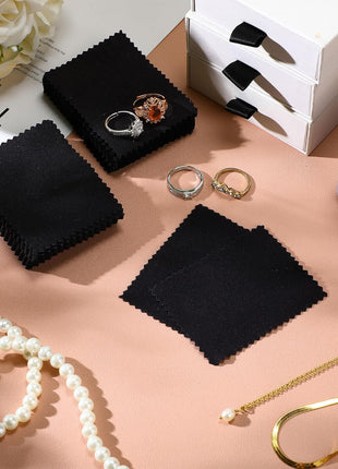 Tatuo 200 Pieces Jewelry Polishing Cloth 2.36 x 3.15 Inch Double-Sided Polishing Cloths Silver Glasses Cleaning Tools for Gold Silver and Platinum Jewelry Watch Coins Glasses(Black)