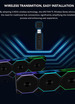 Lian Li UNI Fan TL Wireless 120-Triple Pack (Reverse Blade)-2.4 GHz Wireless Signal ARGB Fan-Infinity Mirror-Daisy-Chain Design-Customizable Lighting-Controller Included & Required - Black(12RTL1W3B)