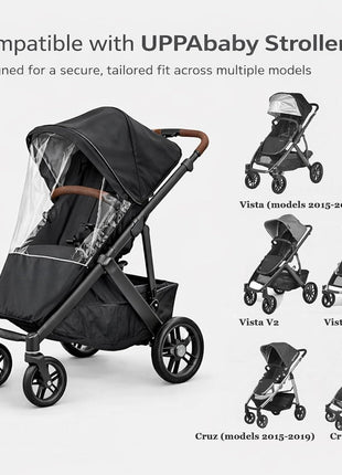 Rain Cover Fits for UPPAbaby Vista/Vista V2/Vista V3/Cruz/Cruz V2 Stroller â€“ Windproof Weather Shield with Zipper Window & Air Vents, All-Season Stroller Rain Protector