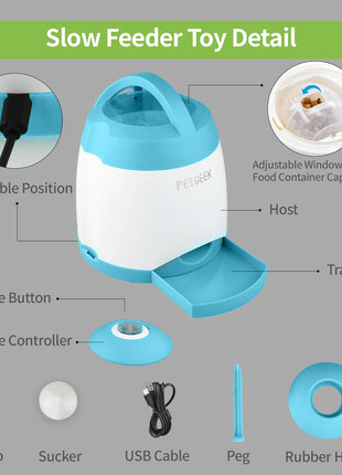 PETGEEK Dog Treat Dispenser Toy, USB-Charged Interactive Toy for IQ Play | Remote Push Button Control, 400ml Capacity Upgraded 3000mAh, Relieves Boredom, Blue Slow Feeder for Indoor& Outdoor Play