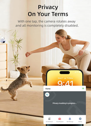 VIRTAVO Pet Camera Indoor WiFi 6, No Subscription, for Dogs Cats | Dual Band 2.4/5GHz, 360° Auto Tracking, Pet Call, Dual Lens, 2-Way Audio, Night Vision, SD & Cloud, Wired