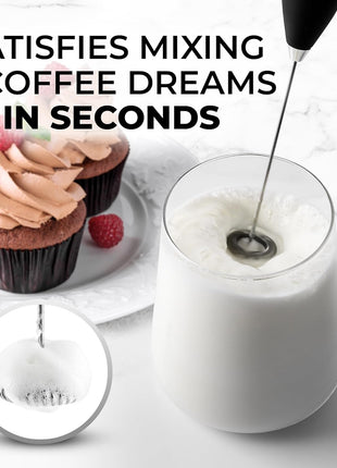 Zulay Kitchen Powerful Milk Frother Wand With Duracell Batteries - Ultra Fast Handheld Drink Mixer - Electric Whisk Foam Maker for Coffee, Lattes, Cappuccino & Matcha - Z1 Motor - Black