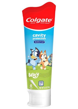 Colgate Kids Toothpaste with Fluoride, Anticavity & Cavity Protection Toothpaste, for Ages 2, Bluey, Mild Bubble Fruit Flavor, 4.6 Ounce