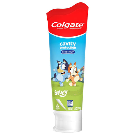 Colgate Kids Toothpaste with Fluoride, Anticavity & Cavity Protection Toothpaste, for Ages 2, Bluey, Mild Bubble Fruit Flavor, 4.6 Ounce