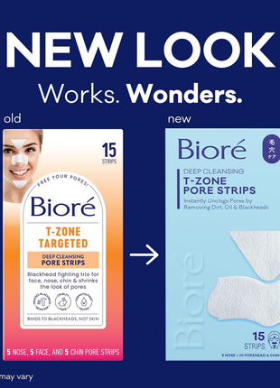 Bioré T-Zone Blackhead Remover Strips, Deep Cleansing Pore, (Nose + Face + Chin 5 Strips), Instant Pore Unclogging for the T-Zone Area, 15 Count (Pack of 12)