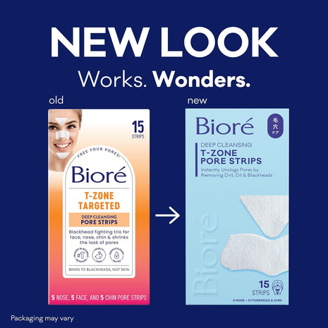 Bioré T-Zone Blackhead Remover Strips, Deep Cleansing Pore, (Nose + Face + Chin 5 Strips), Instant Pore Unclogging for the T-Zone Area, 15 Count (Pack of 12)