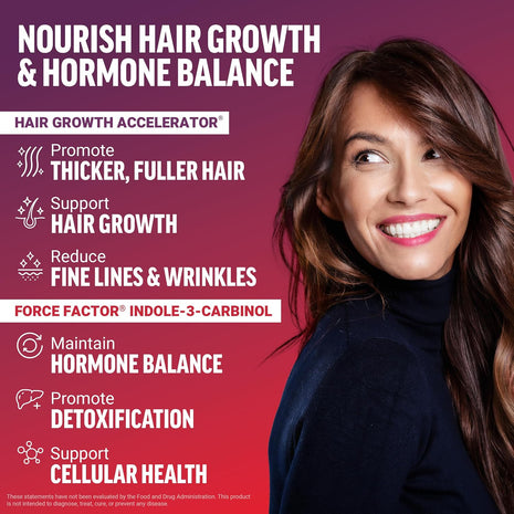 Force Factor Hair Growth Accelerator Soft Chews, Hair Growth Vitamins for Women and Men with Clinically Studied Lustriva and Biotin, Promotes Thicker, Fuller, Stronger Hair + Indole 3 Carbinol 200mg