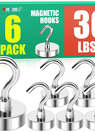 MIKEDE N52 Magnetic Hooks for Cruise Cabins, 30Lbs High Power Magnetic Hooks Heavy Duty, Strong Magnets with Hooks for Hanging, Magnetic Hanger Cruise Hooks for Kitchen, Garage, Pack of 6