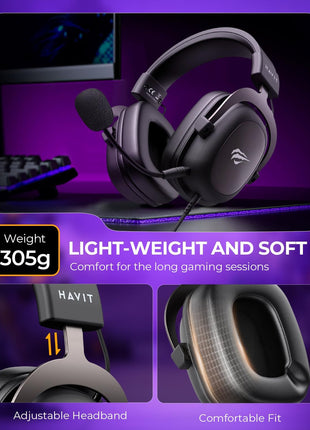havit H2002d Gaming Headsets for PS4,PC, 53MM Drivers Surround Sound PS5 Headset with Mic Gaming Headphones with Mic Durable Aluminum Frame Valentines Gifts for Men