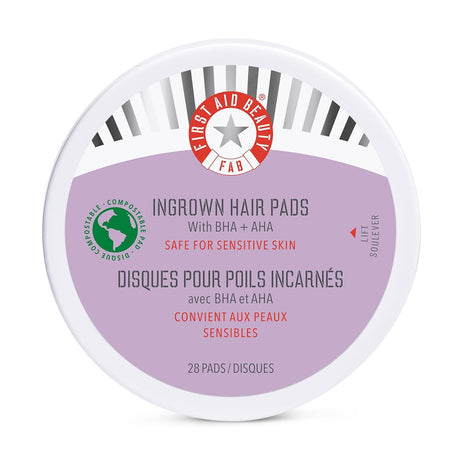 First Aid Beauty - Ingrown Hair Pads with BHA + AHA - Aftershave Treatment Pads to Help Prevent Razor Bumps for Men & Women - Exfoliate Underarms & Bikini Area - Compostable for Daily Use - 28 Pads