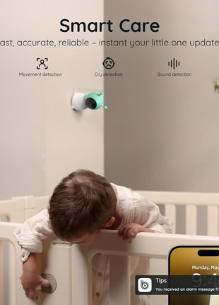 Boifun 2K Wifi Baby Monitor with 2 Cameras, Soothing Night Light, APP & 5inch Split-screen Control, Motion/Cries/Noise/Customizable Alarm Zones Detect, Auto Tracking, PTZ, Humidity&Temperature Monitoring
