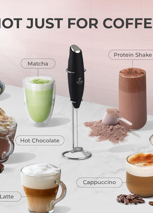 Zulay Kitchen Powerful Milk Frother Wand With Duracell Batteries - Ultra Fast Handheld Drink Mixer - Electric Whisk Foam Maker for Coffee, Lattes, Cappuccino & Matcha - Z1 Motor - Black