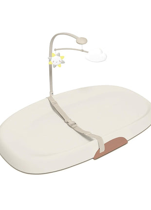 Skip Hop Baby Changing Pad Nursery Style Wipe-Clean Contoured with Cushioned Foam, Non-Skid Base, Built-in Safety Belt & Tuck-Away Toy Bar, Oat